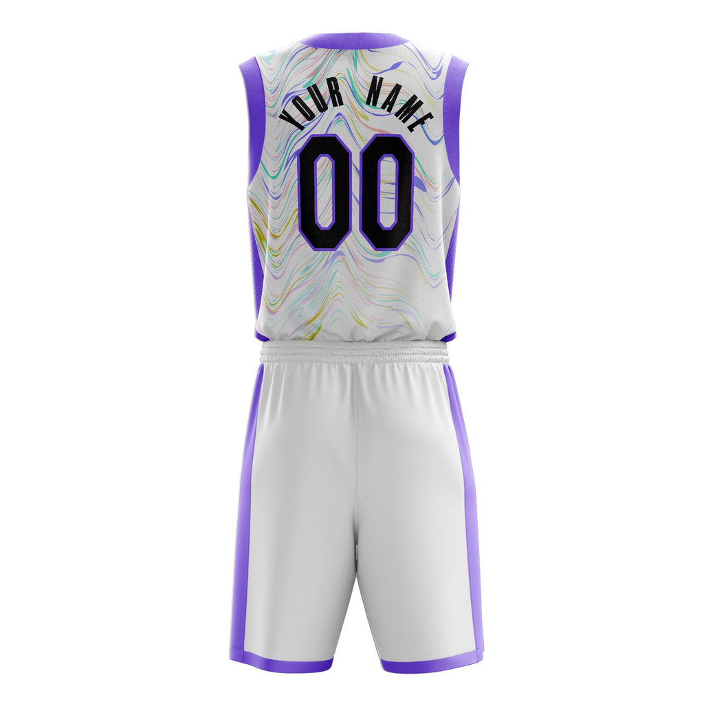 Custom White Purple Pattern Basketball Jersey