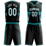 Custom Black Teal Pattern Basketball Jersey