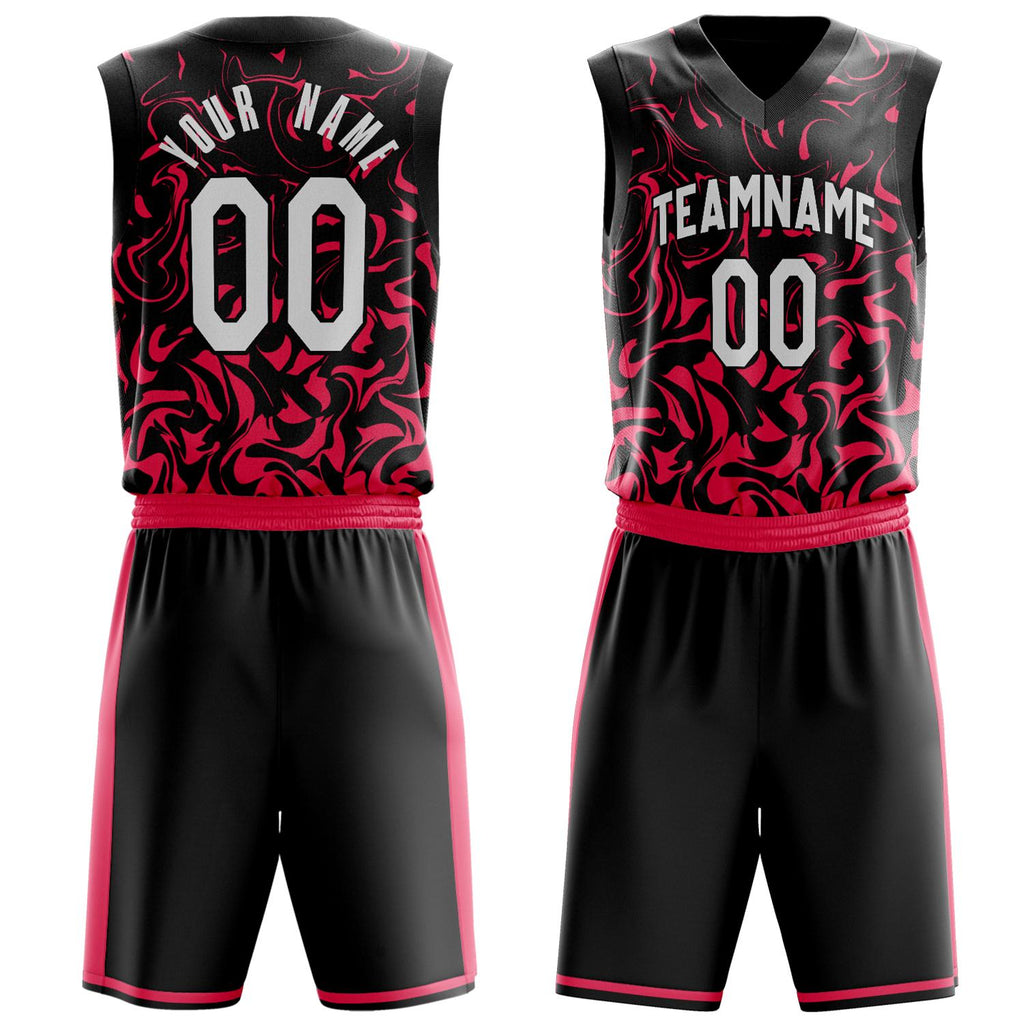 Custom Black Red Pattern Basketball Jersey BS03240809XF060