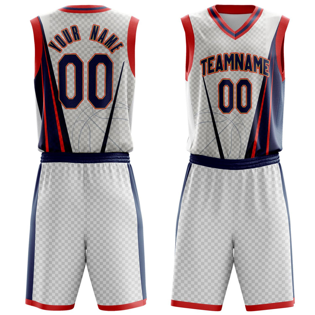 Custom White Navy Pattern Basketball Jersey BS03240809XF063
