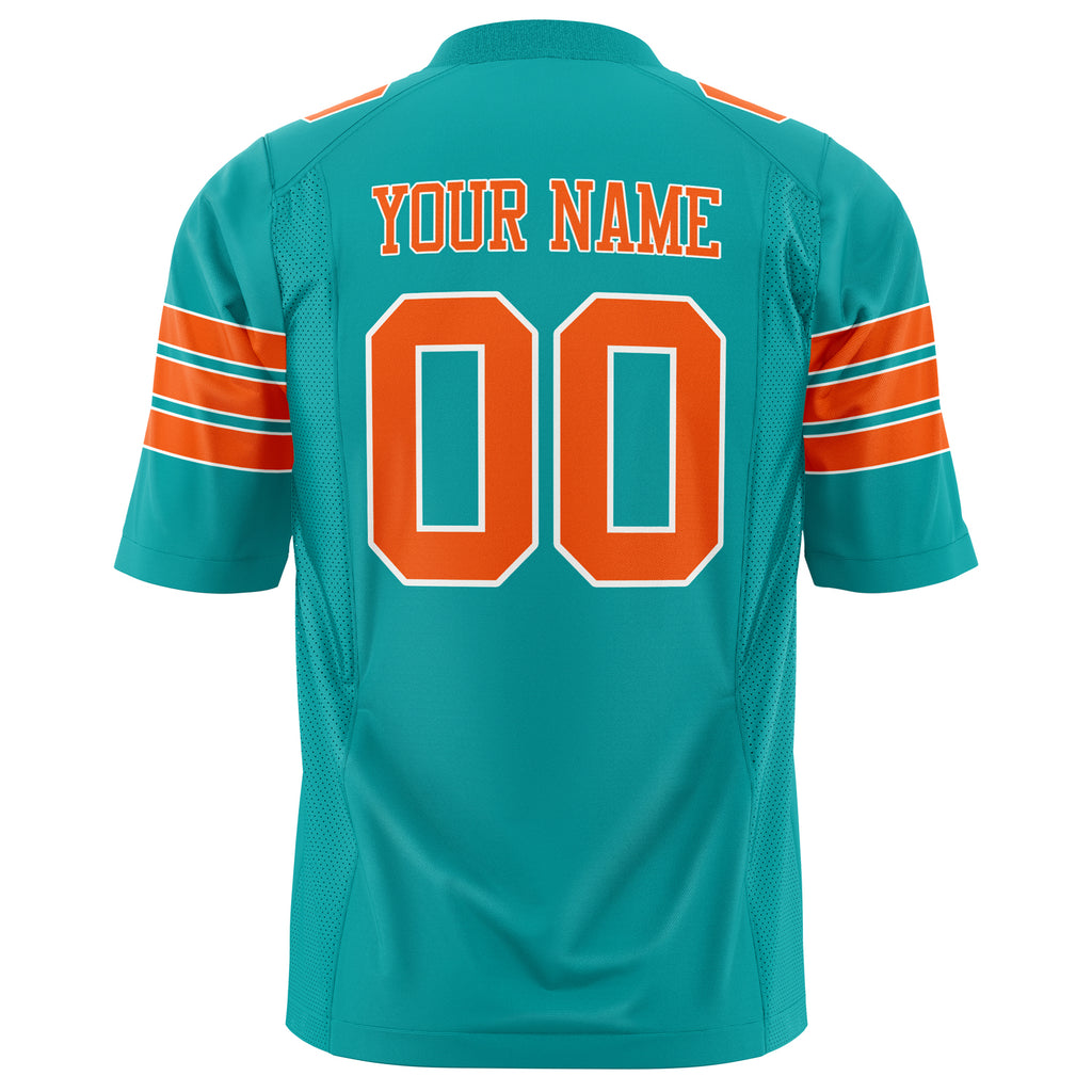 Custom Aqua Orange Solid Colour Football Jersey
