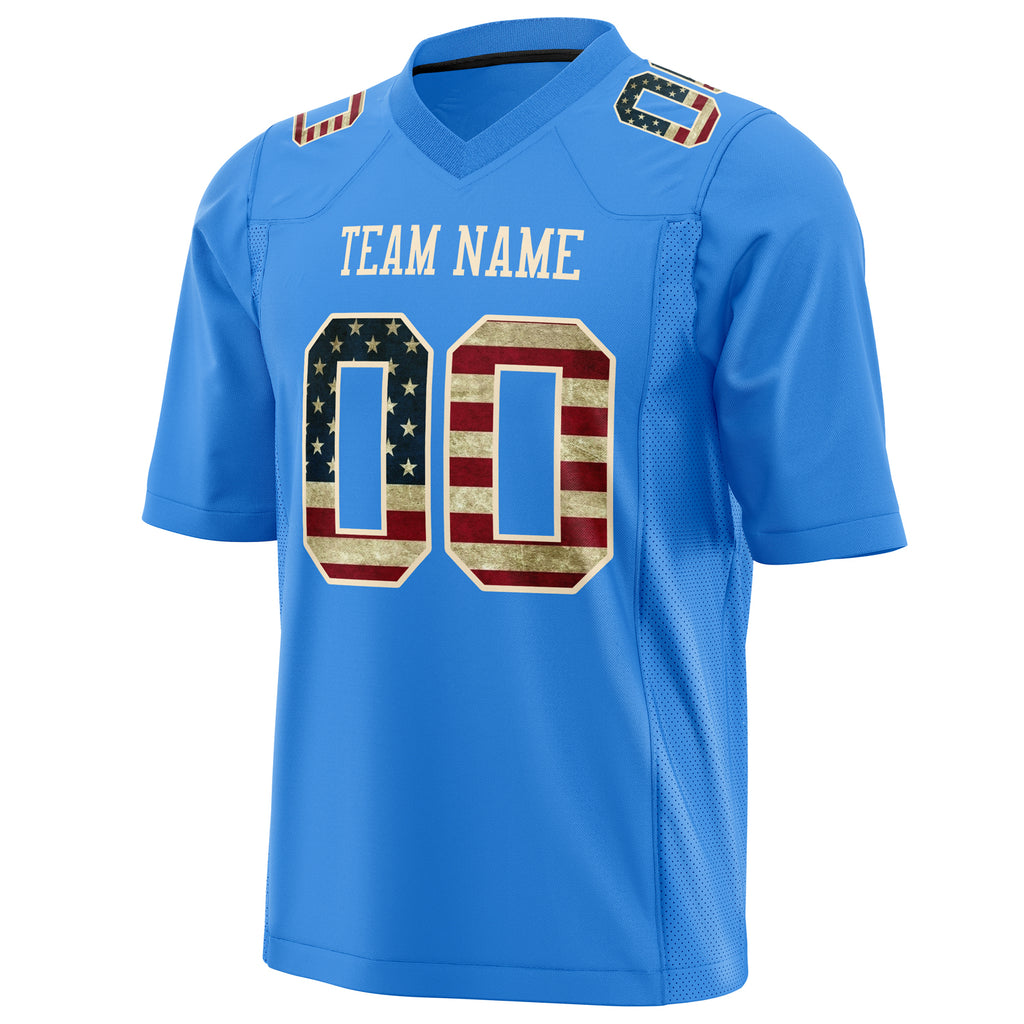 Custom Electric Blue Cream Solid Colour Football Jersey
