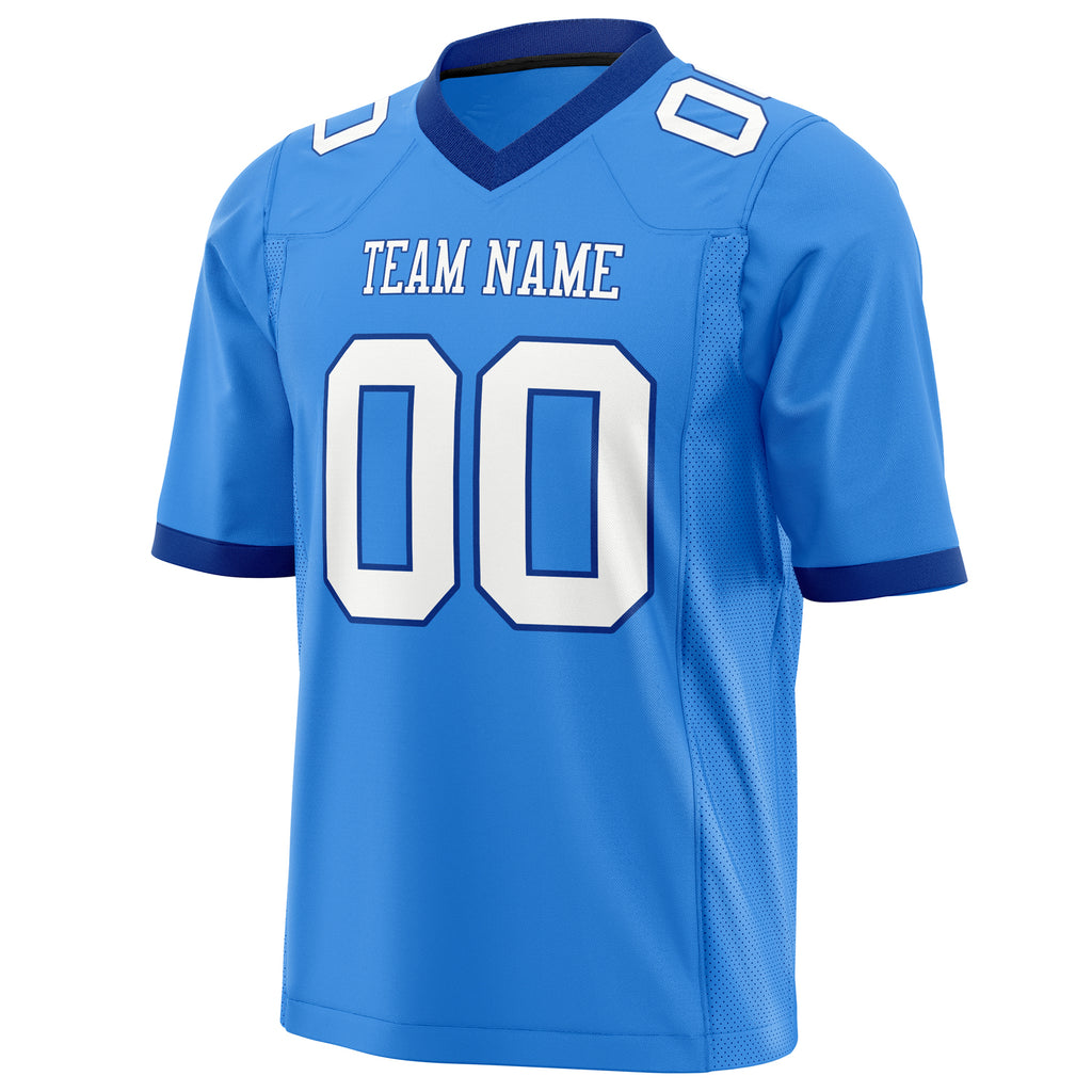 Custom Electric Blue White Solid Colour Football Jersey