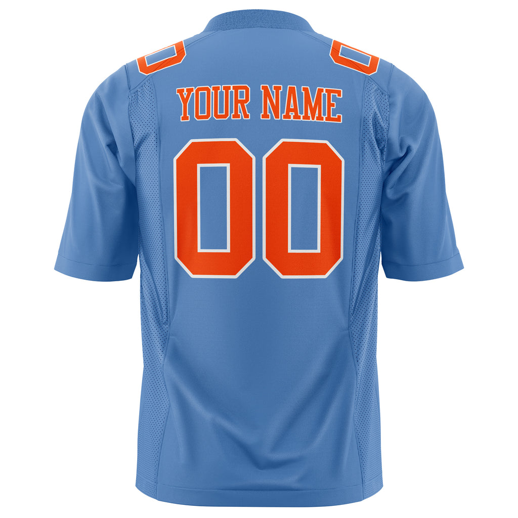 Custom Light Blue Orange Solid Colour Football Jersey