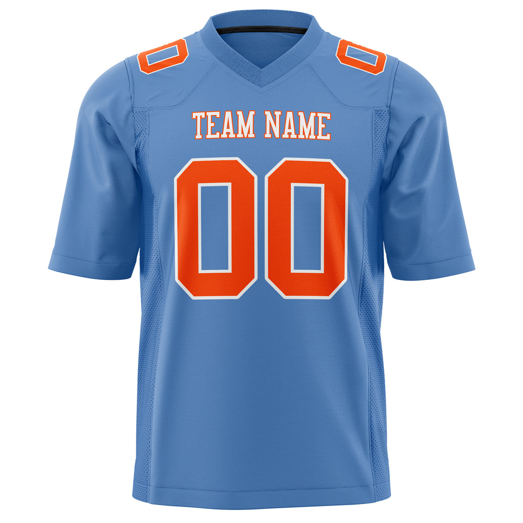 Custom Light Blue Orange Solid Colour Football Jersey