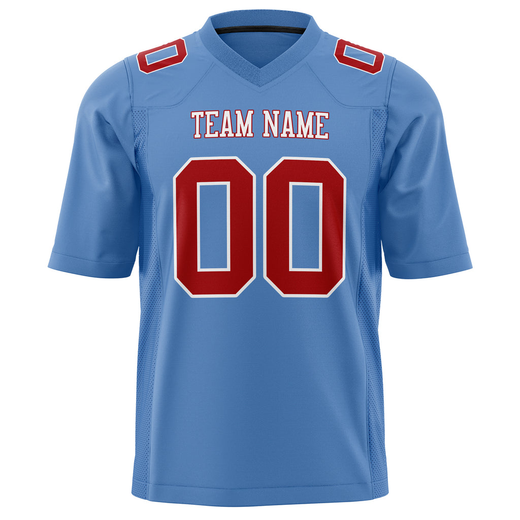 Custom Light Blue Red Solid Colour Football Jersey