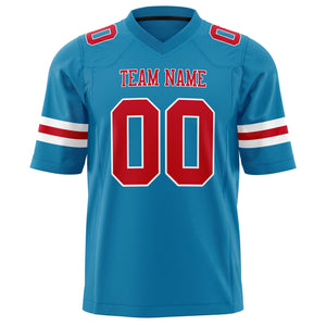 Custom Panther Blue Red Solid Colour Football Jersey