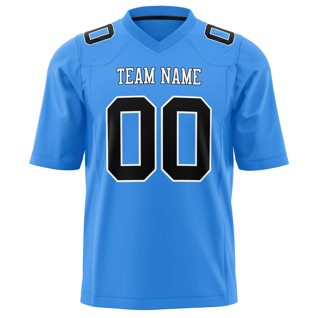 Custom Powder Blue Black Solid Colour Football Jersey