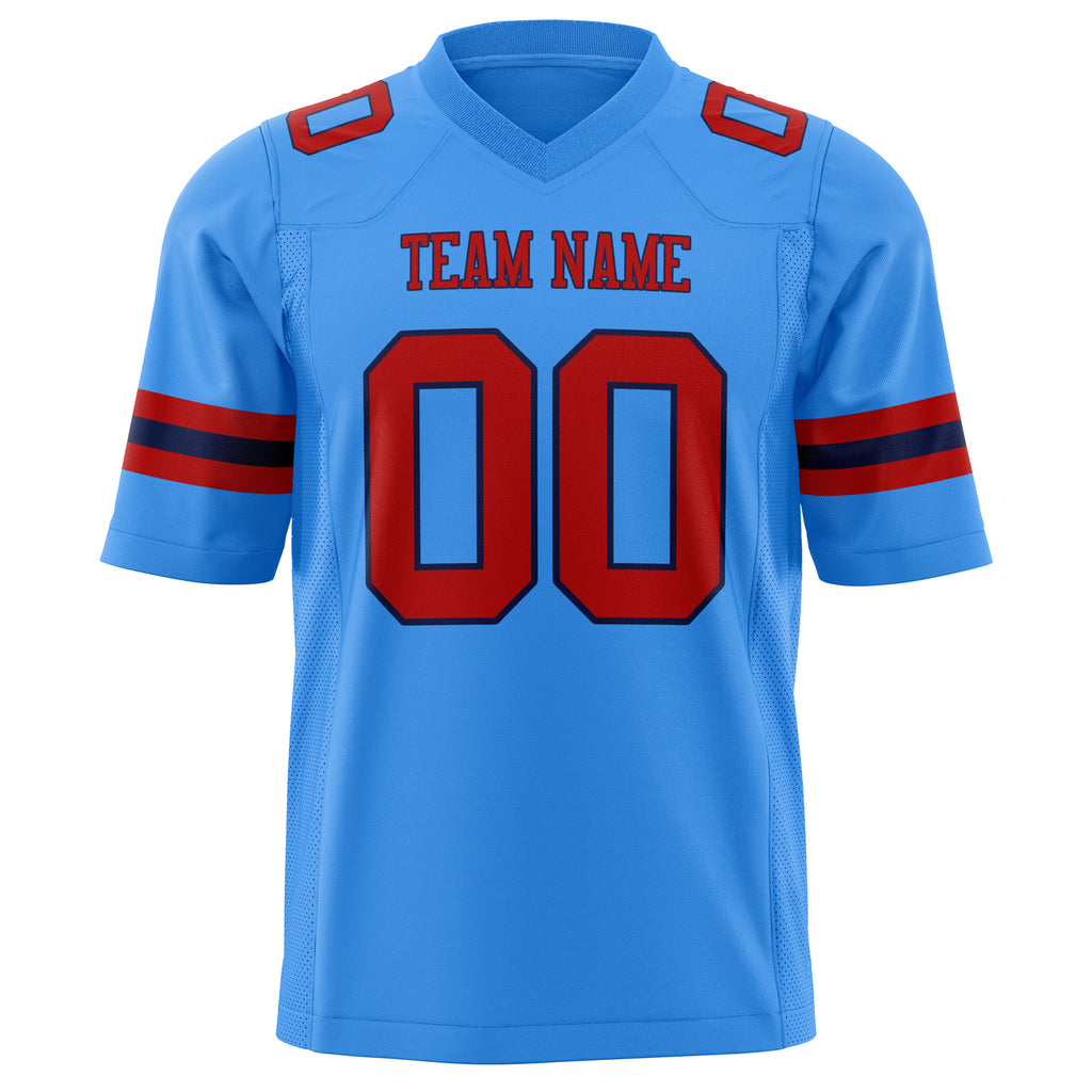 Custom Powder Blue Red Solid Colour Football Jersey