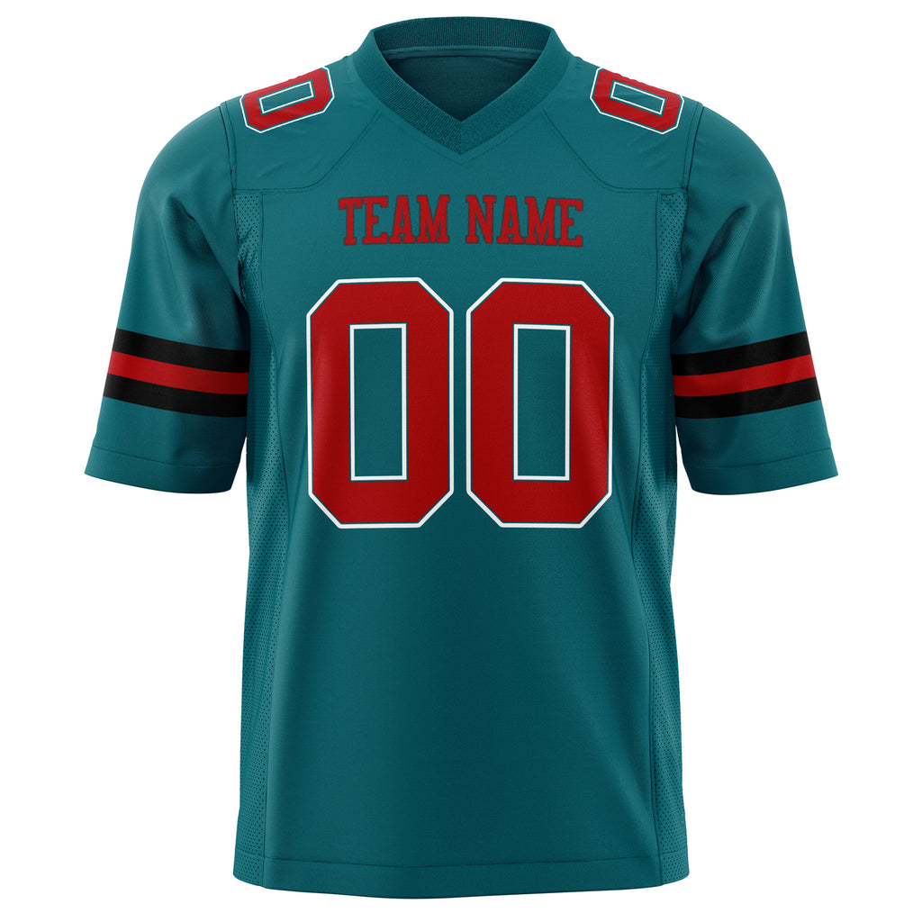 Custom Teal Red Solid Colour Football Jersey