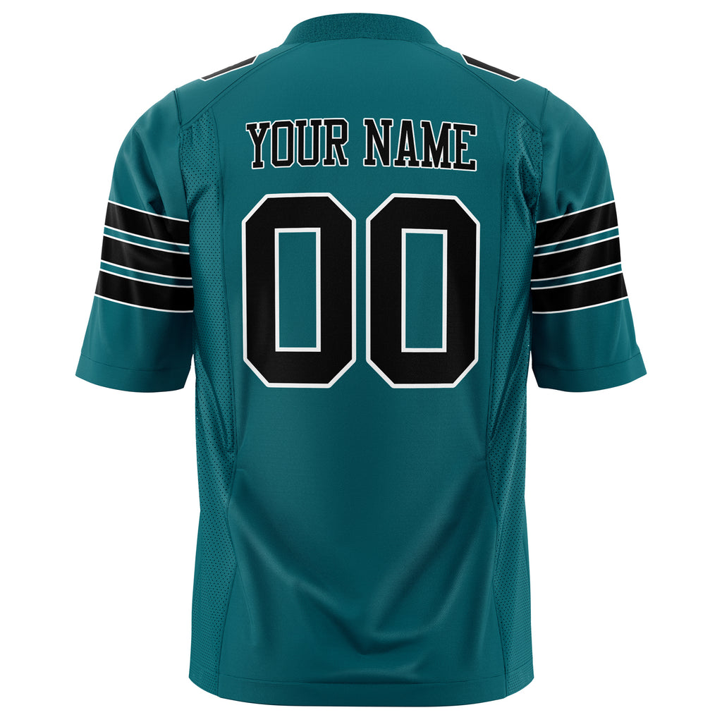 Custom Teal Black Solid Colour Football Jersey