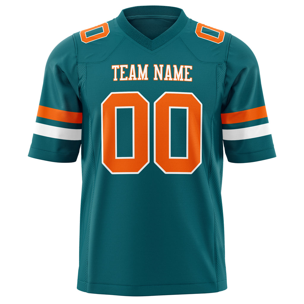 Custom Teal Orange Solid Colour Football Jersey