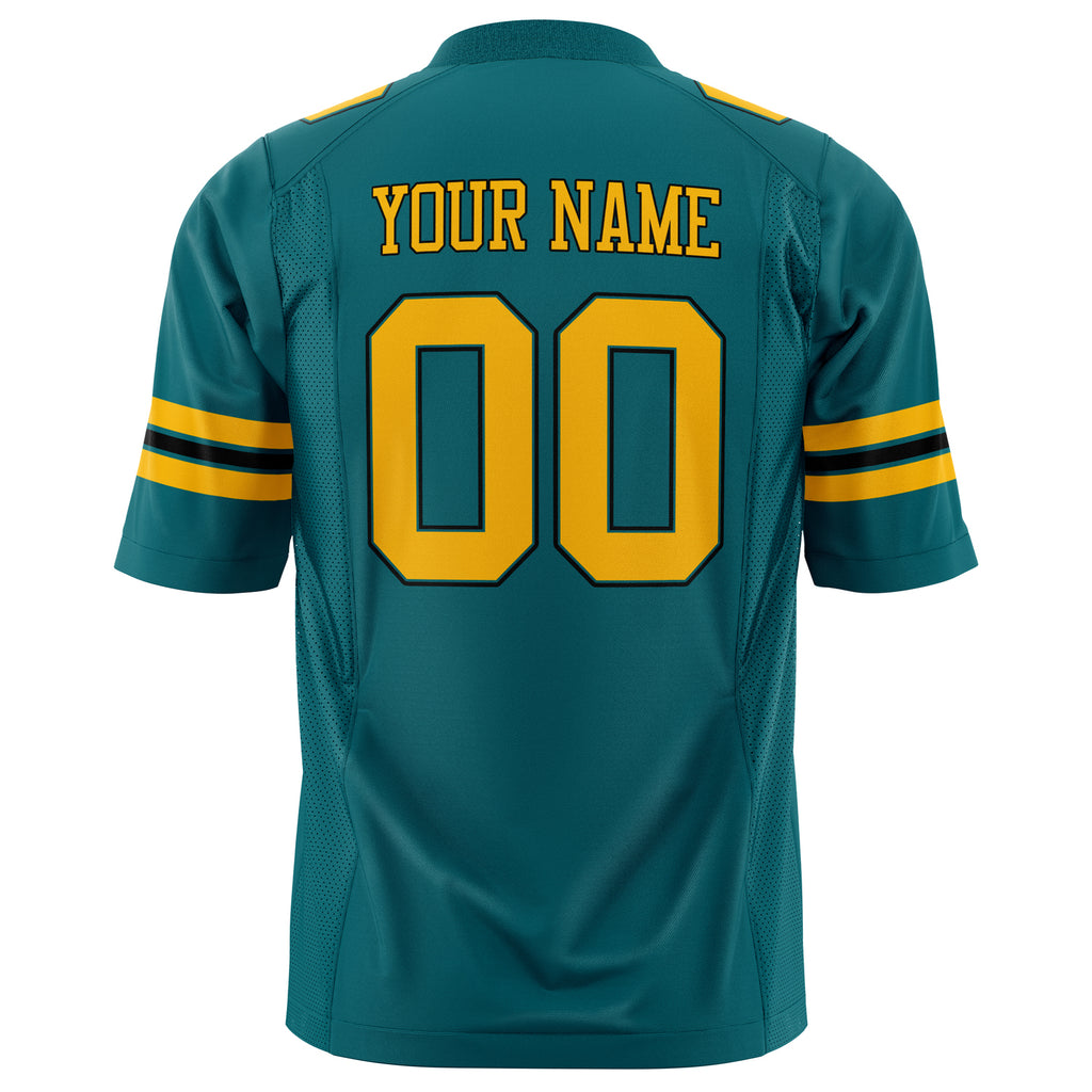 Custom Teal Gold Solid Colour Football Jersey