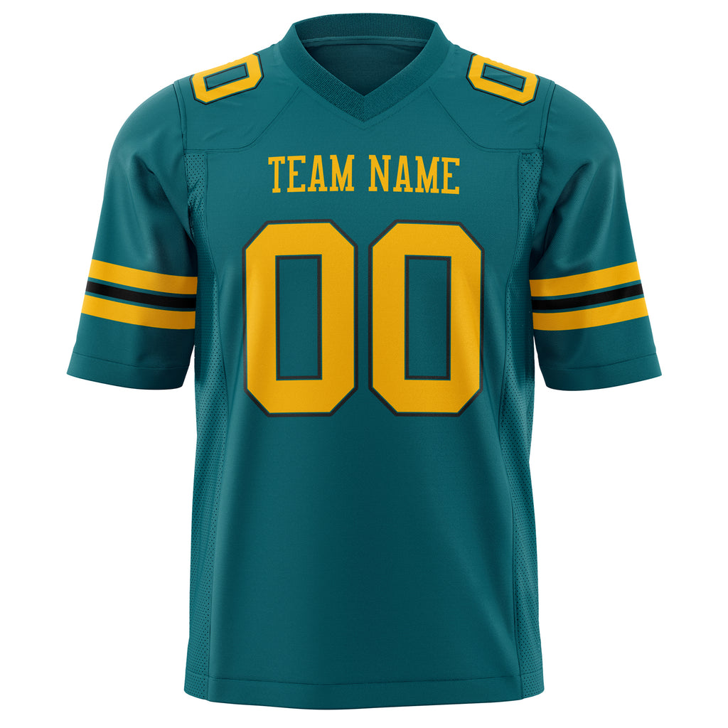 Custom Teal Gold Solid Colour Football Jersey