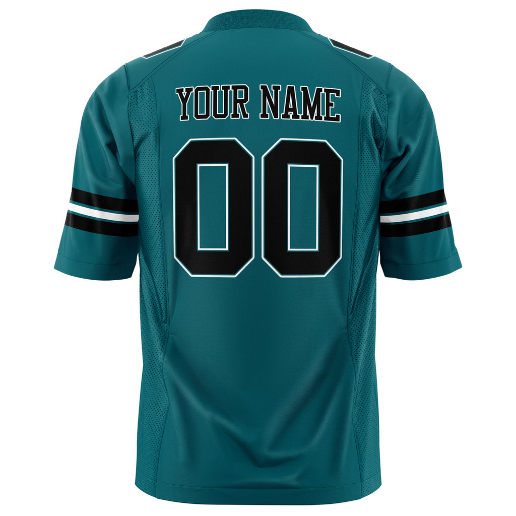 Custom Teal Black Solid Colour Football Jersey