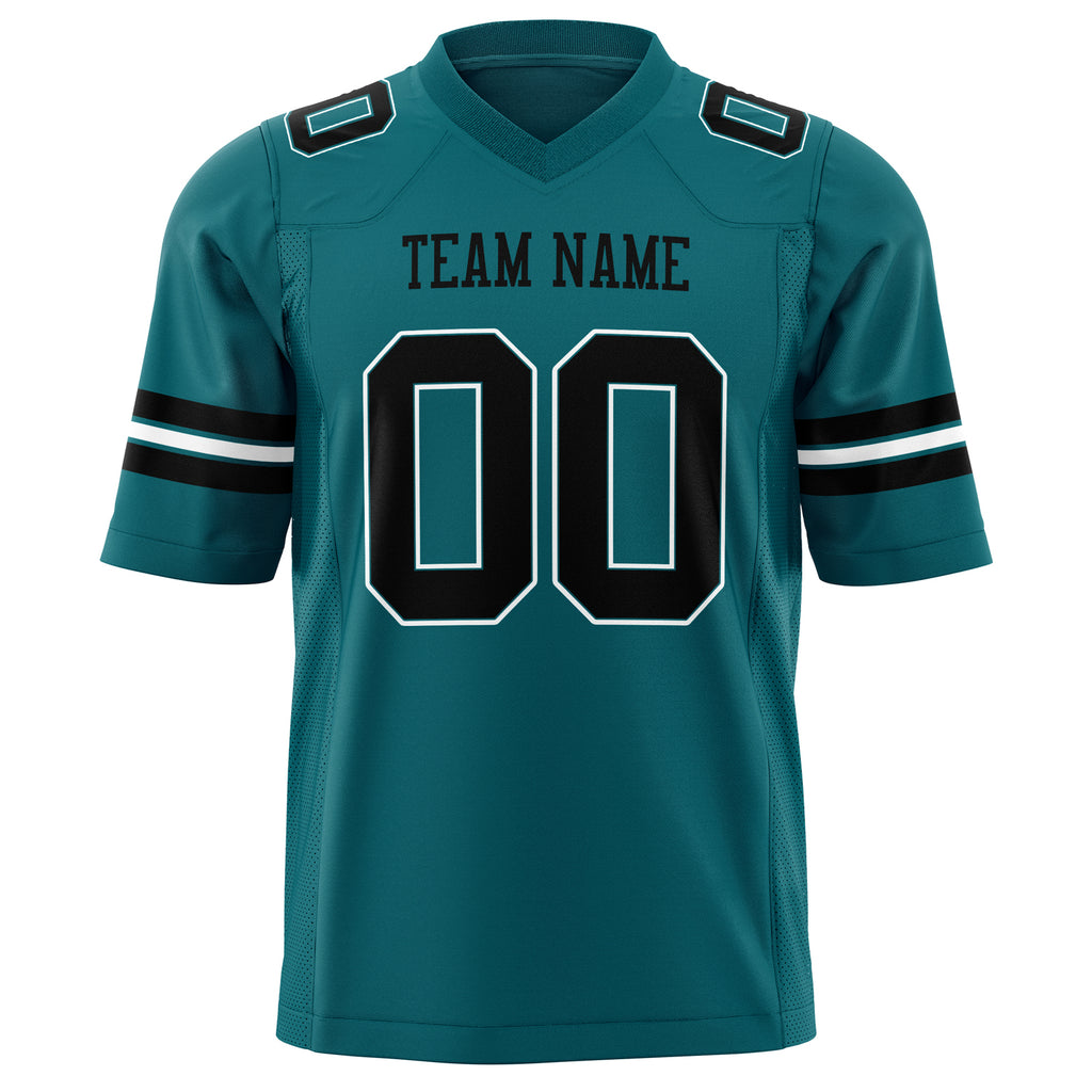 Custom Teal Black Solid Colour Football Jersey