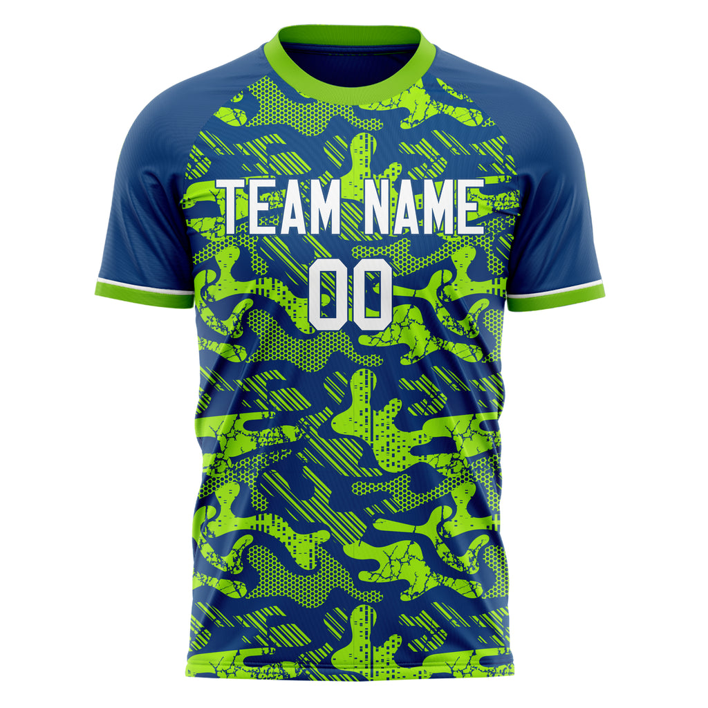Custom Royal Neon Green Pattern Soccer Jersey