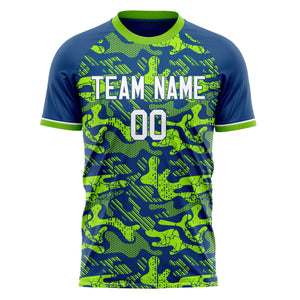 Custom Royal Neon Green Pattern Soccer Jersey
