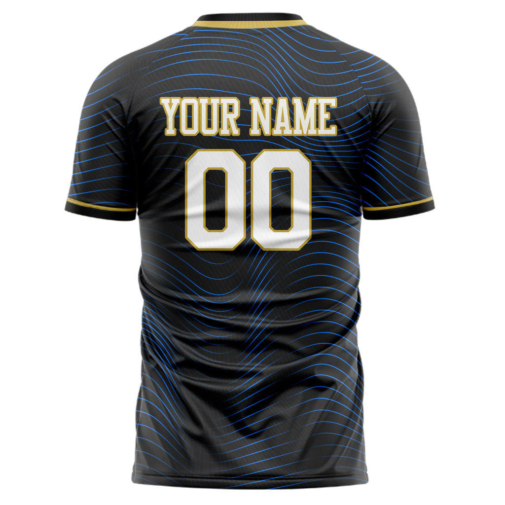 Custom Black Blue Pattern Soccer Jersey