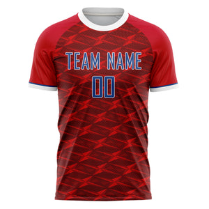 Custom Red Navy Pattern Soccer Jersey