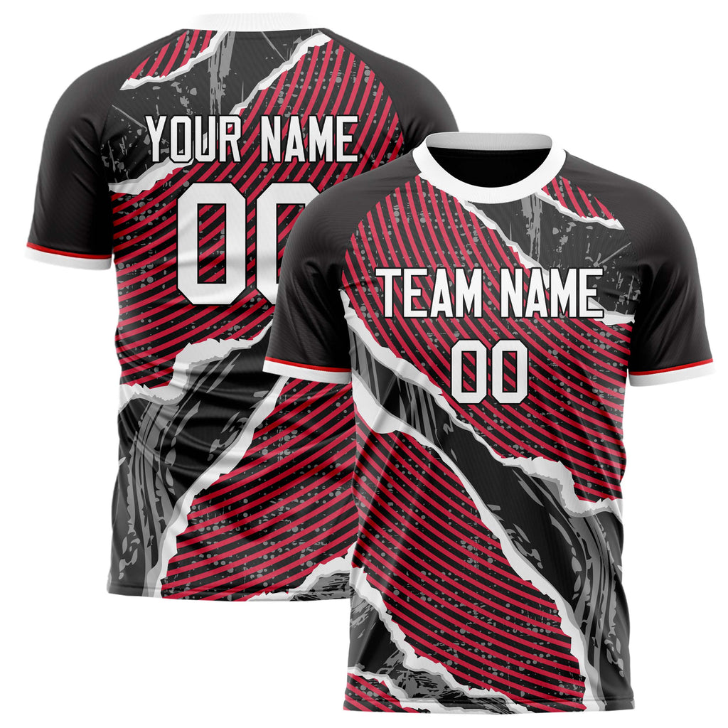 Custom Gray Red Pattern Soccer Jersey