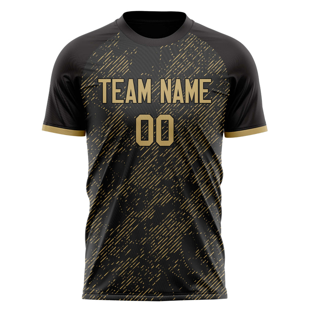 Custom Black Old Gold Pattern Soccer Jersey