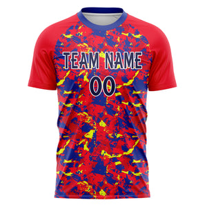 Custom Red Navy Pattern Soccer Jersey