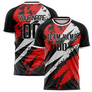 Custom Red Black Pattern Soccer Jersey