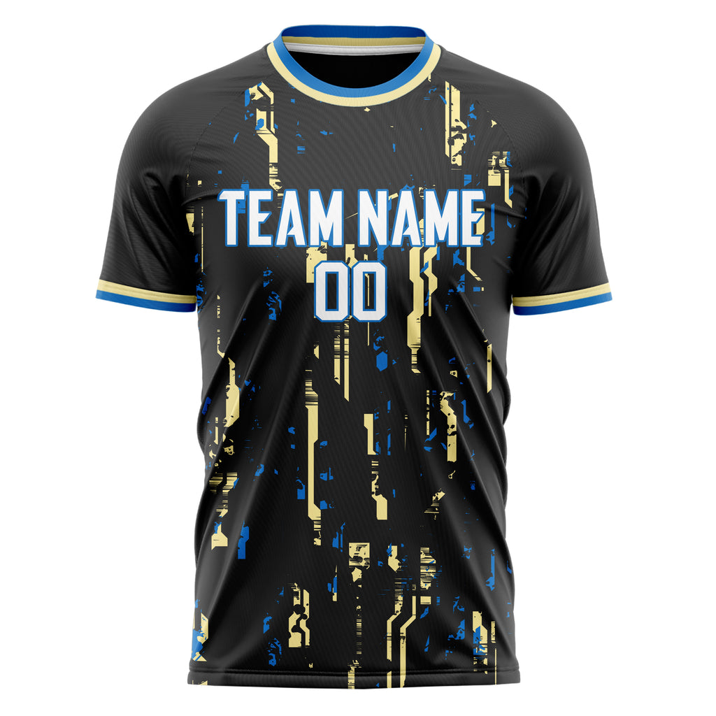 Custom Black Cream Pattern Soccer Jersey