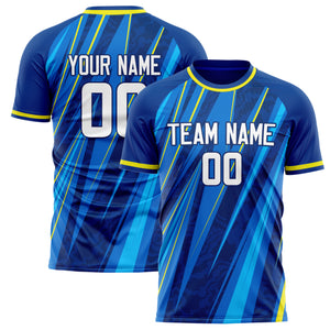 Custom Royal White Pattern Soccer Jersey