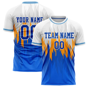 Custom White Blue Pattern Soccer Jersey