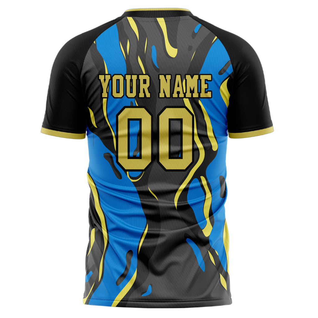 Custom Black Blue Pattern Soccer Jersey