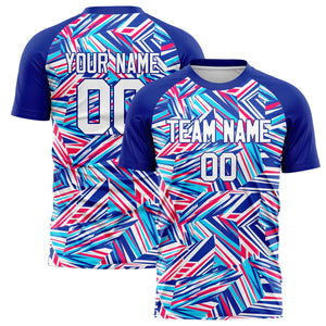 Custom Royal White Pattern Soccer Jersey