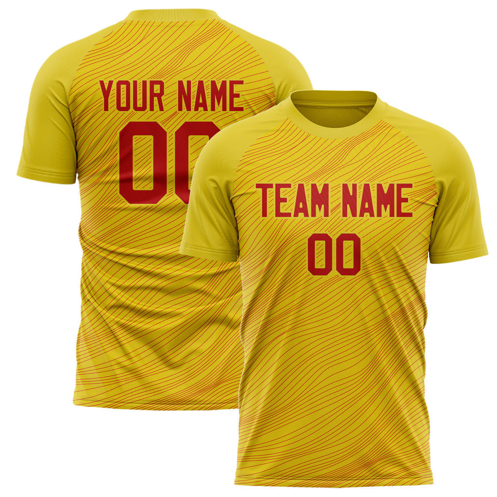 Custom Gold Red Pattern Soccer Jersey