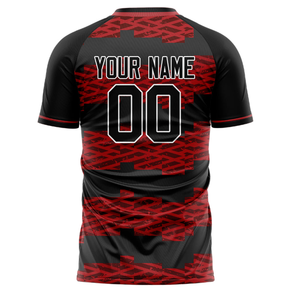 Custom Black Red Pattern Soccer Jersey