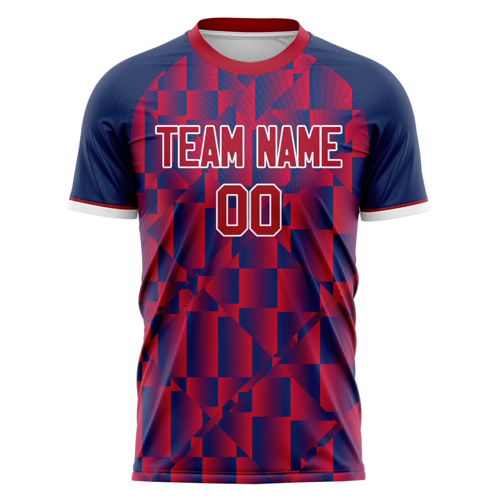 Custom Red Navy Pattern Soccer Jersey