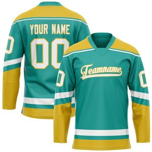 Custom Aqua Gold Solid Colour Hockey Jersey