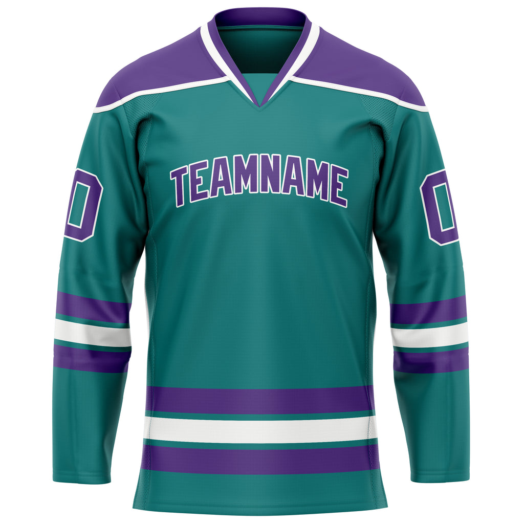 Custom Aqua Purple Solid Colour Hockey Jersey