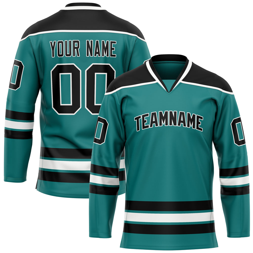 Custom Aqua Black Solid Colour Hockey Jersey