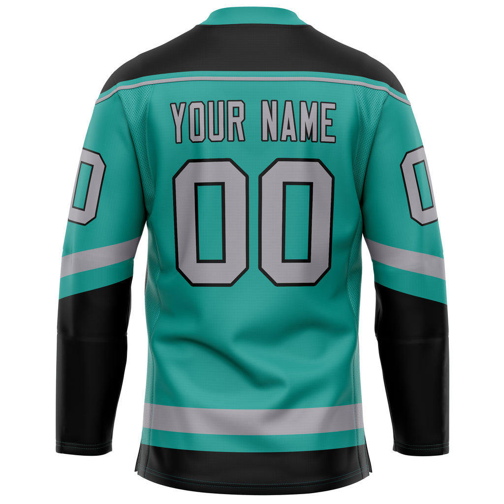 Custom Aqua Black Solid Colour Hockey Jersey