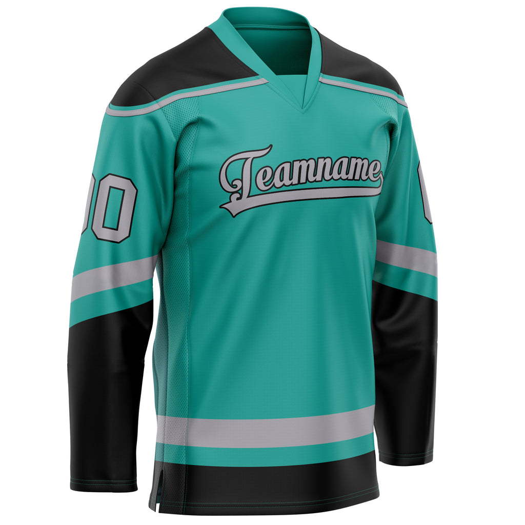 Custom Aqua Black Solid Colour Hockey Jersey
