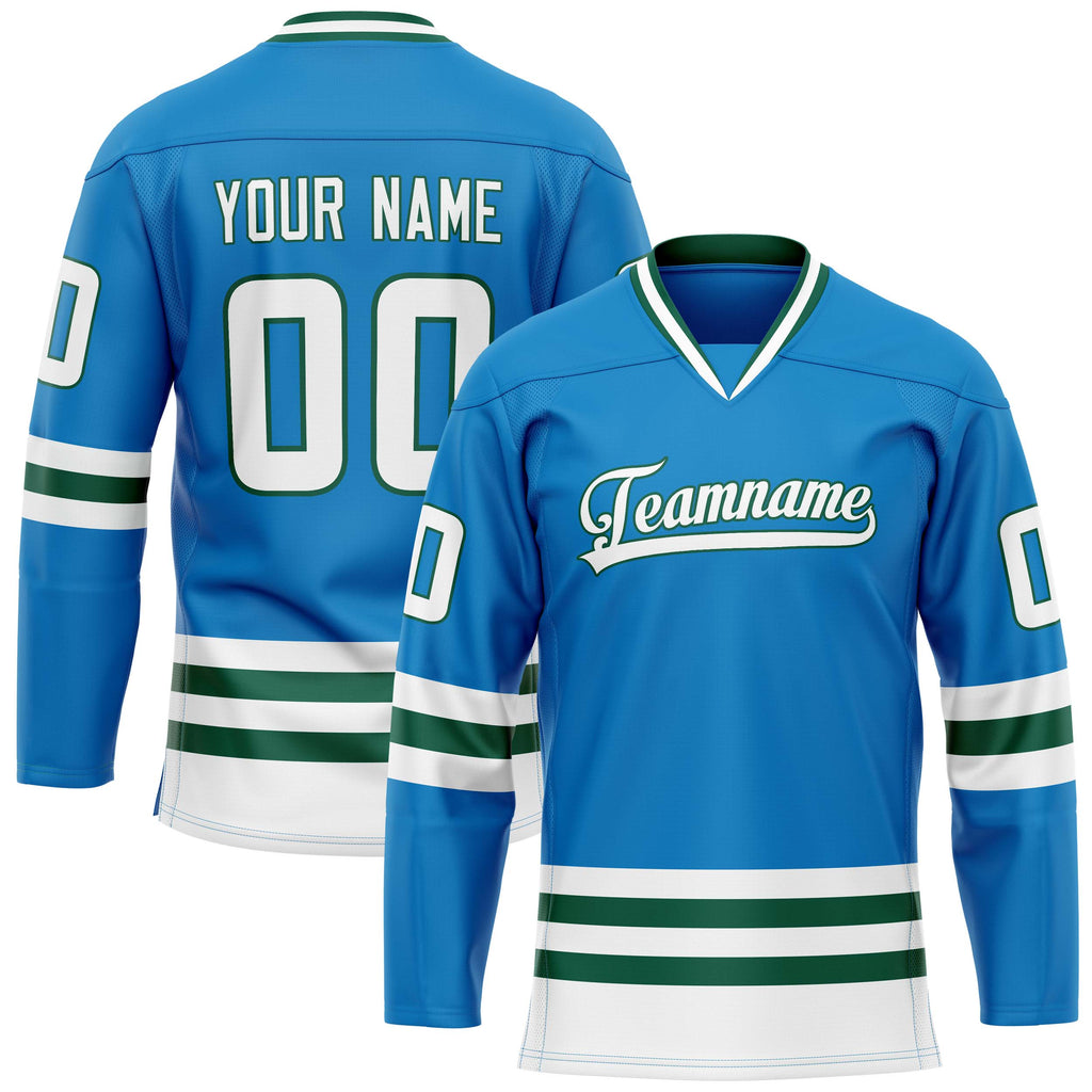 Custom Blue Kelly Green Solid Colour Hockey Jersey