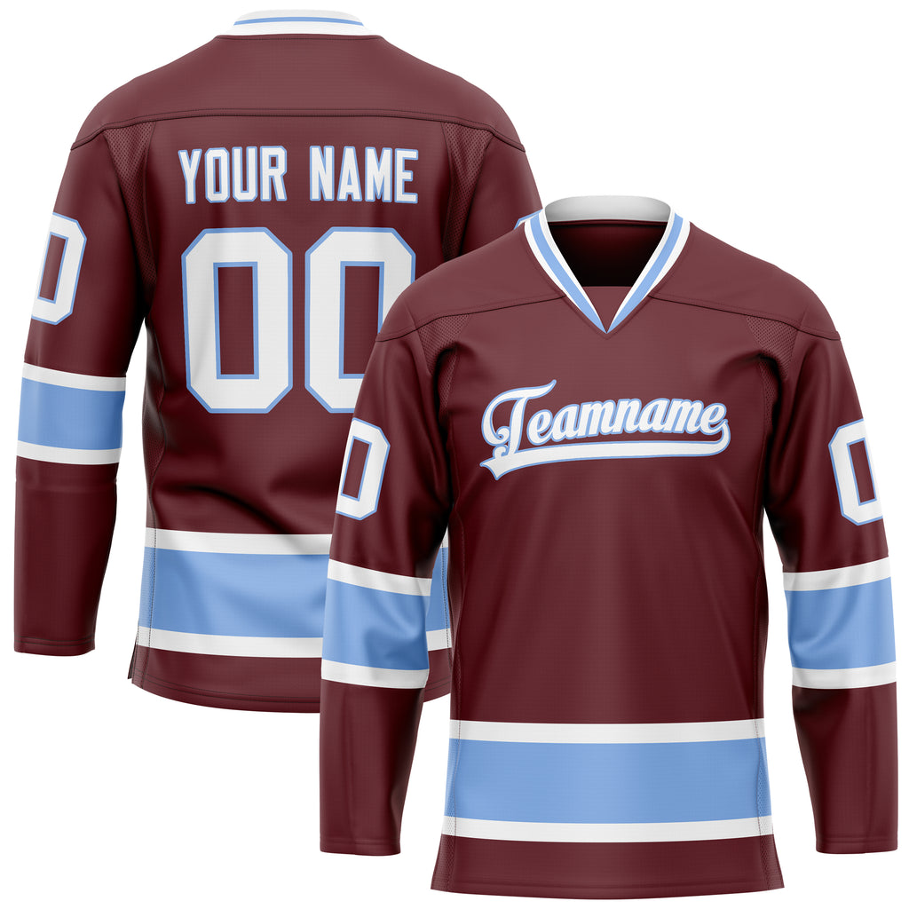 Custom Brown Light Blue Solid Colour Hockey Jersey
