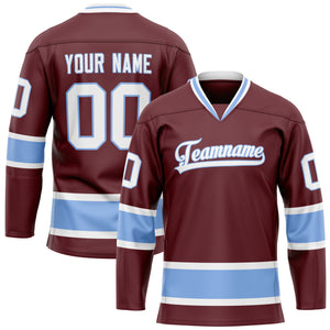 Custom Brown Light Blue Solid Colour Hockey Jersey