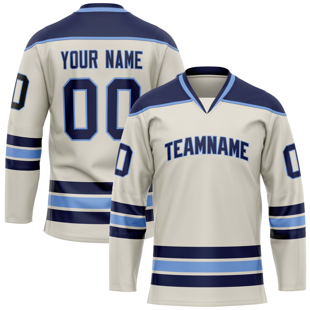 Custom Cream Navy Solid Colour Hockey Jersey