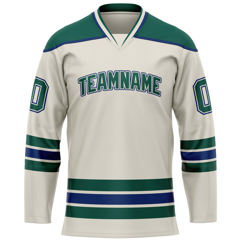 Custom Cream Kelly Green Solid Colour Hockey Jersey
