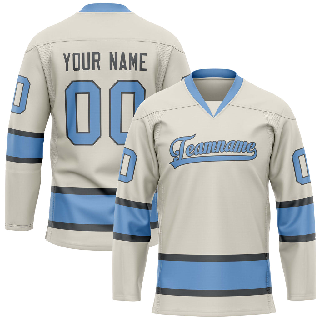 Custom Cream Light Blue Solid Colour Hockey Jersey