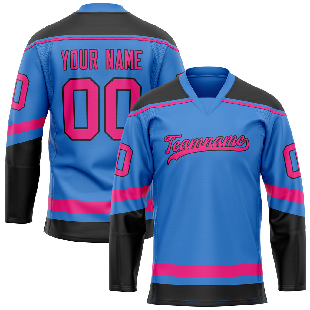 Custom Electric Blue Pink Solid Colour Hockey Jersey