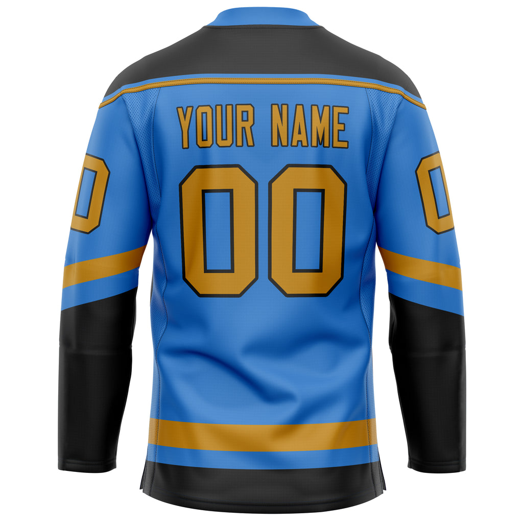 Custom Electric Blue Old Gold Solid Colour Hockey Jersey