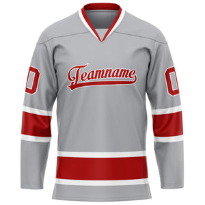 Custom Gray Red Solid Colour Hockey Jersey